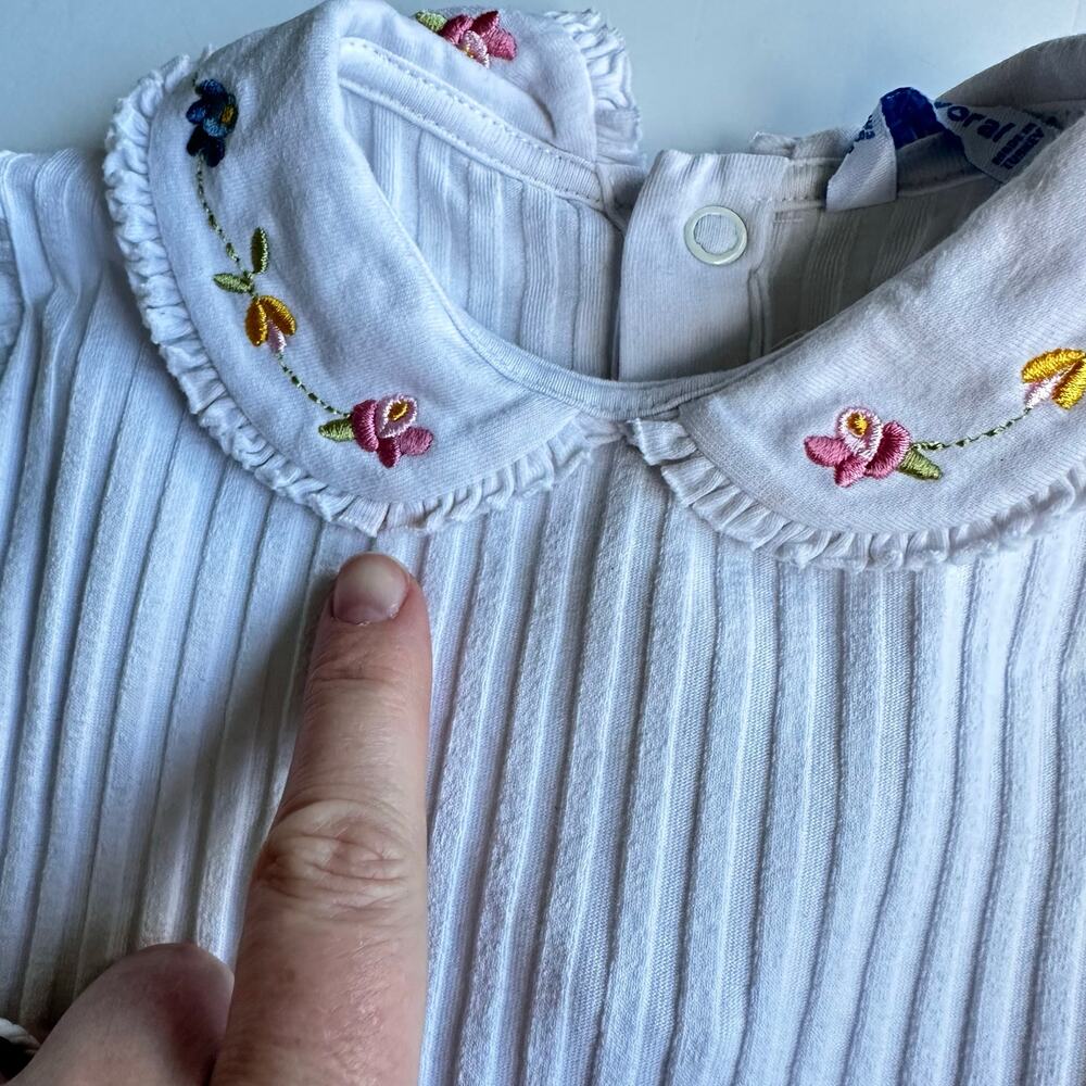 Mayoral White Ribbed Top with Floral Embroidery - 36 Months - Picture 2 of 5